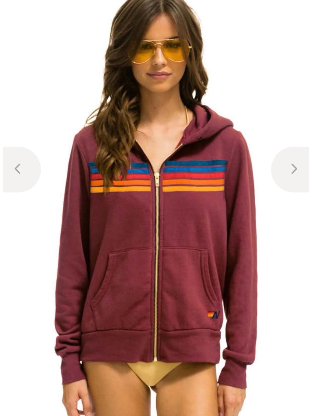 Aviator Nation 5 Stripe Hoodie Plum | unisex Small